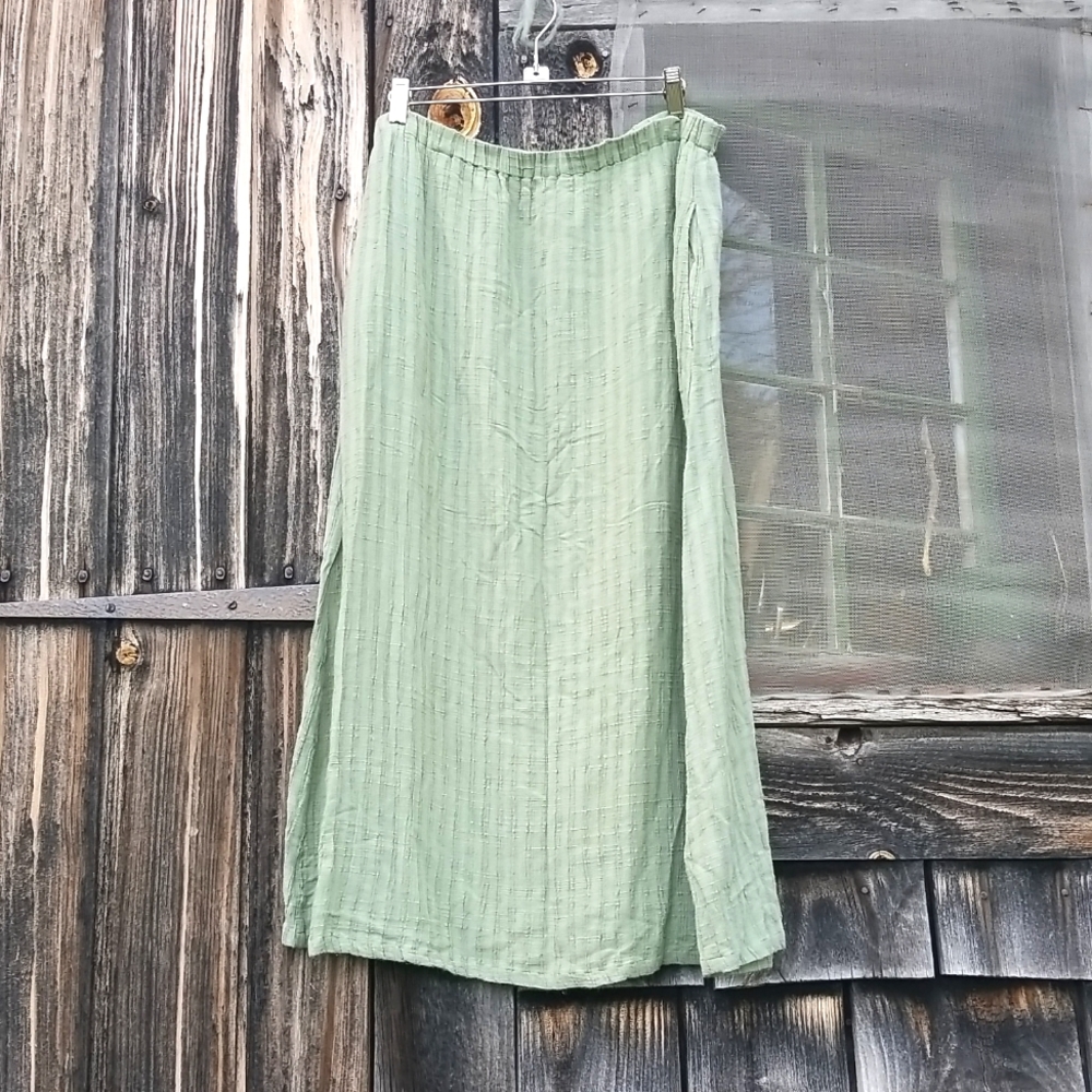 Vintage TRAVELSMITH Textured Linen blend elastic waist long skirt w  pockets:) S